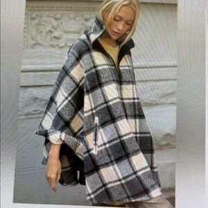 NWT Free People Plaid Preppy Woodstock Poncho Snuggly Layering Relaxed Spring